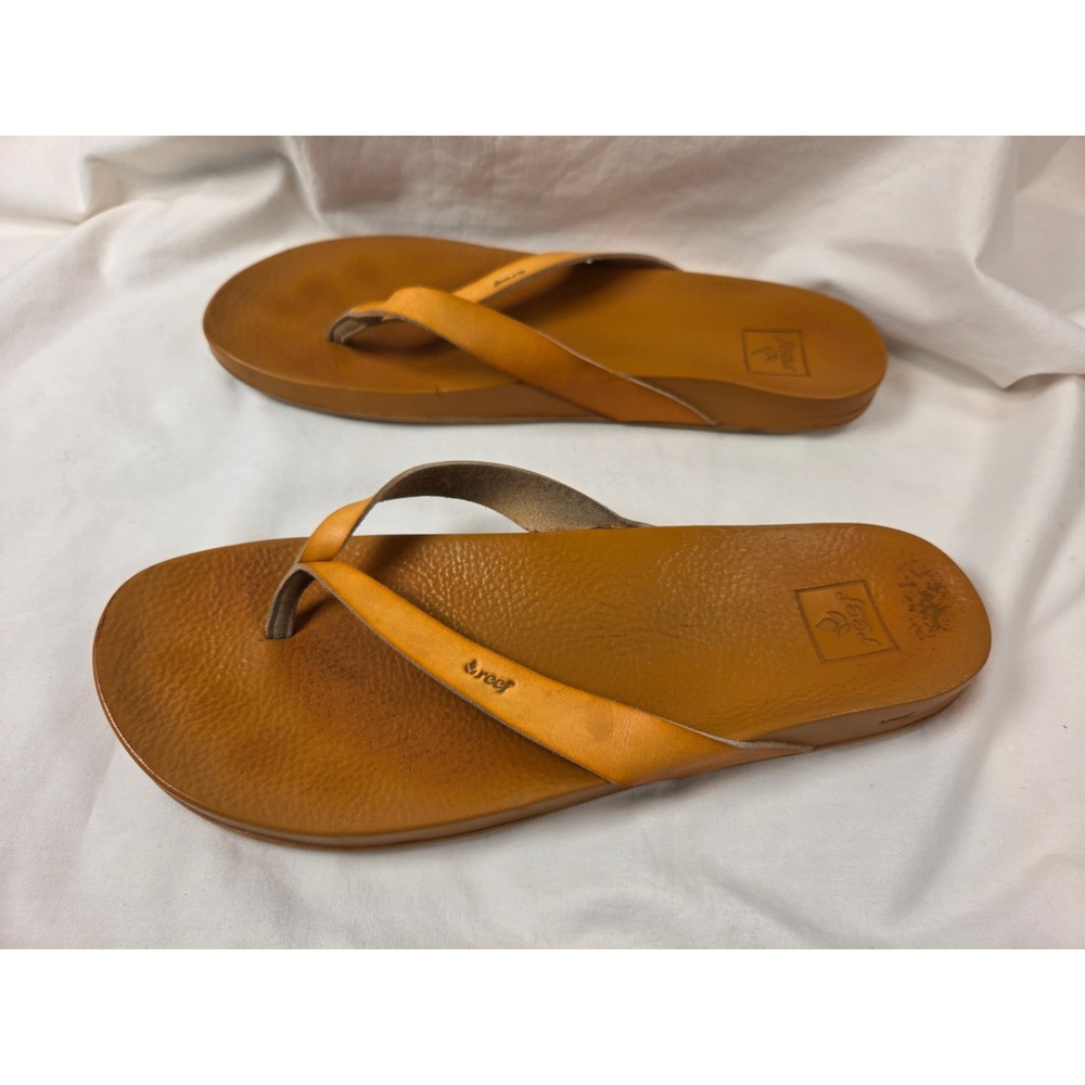 Reef Women Tan Brown Leather Thong Flip Flop Beach Sandal Shoes Size 10.5